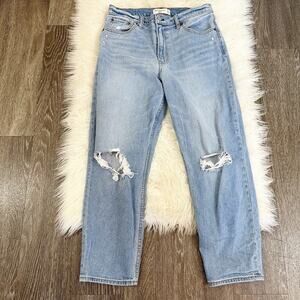 Abercrombie & Fitch Womens Mom High Rise Jeans Size 30/10R Rip Knee Denim